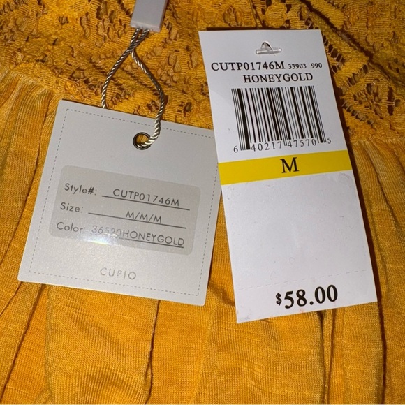 Cupio Relaxed Honey Gold Blouse with Bell Sleeves & Lace Detail NWT - Picture 6 of 8